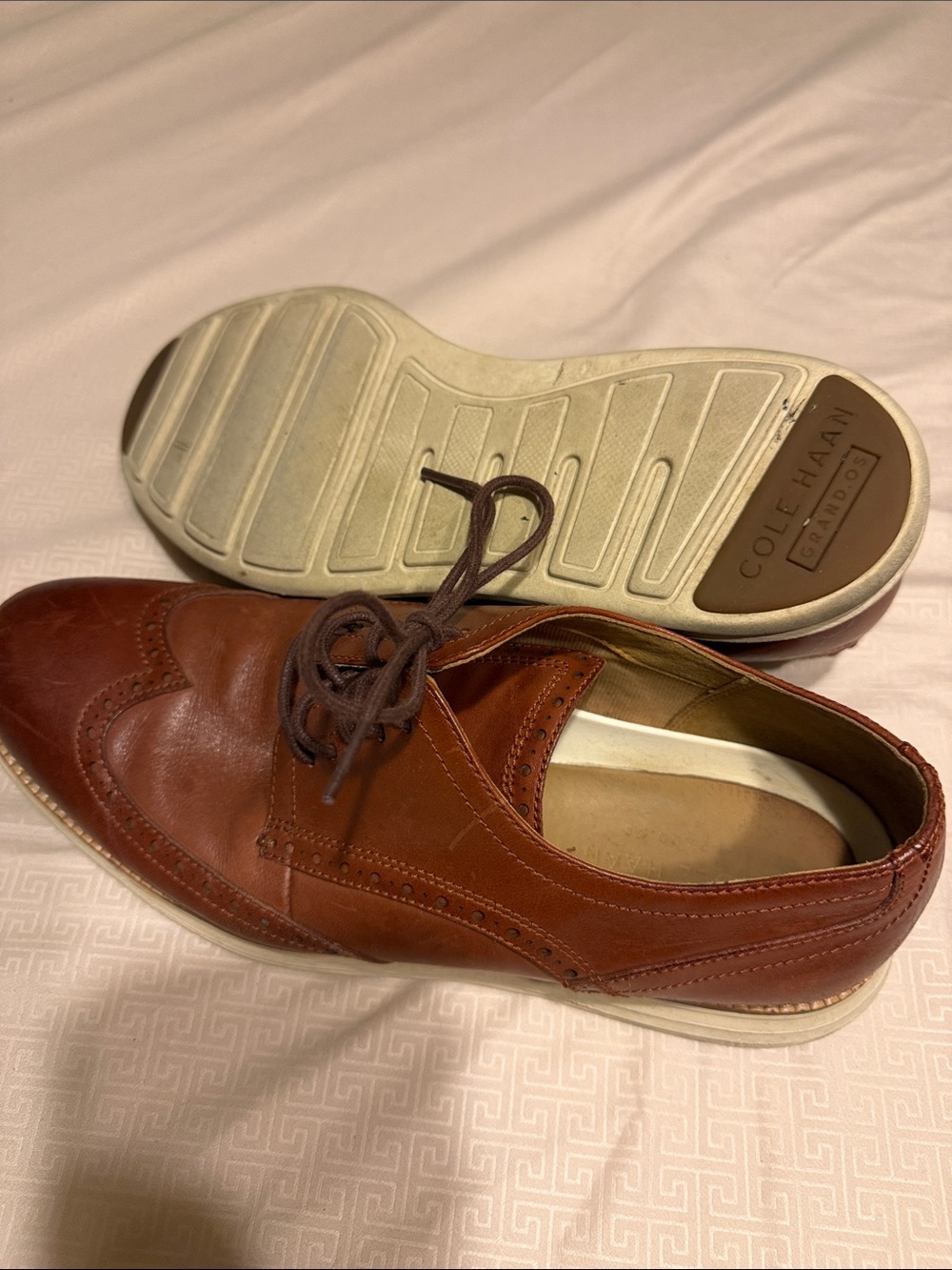 Cole Haan Tan/Brown Leather Wingtip Derby with White Sole